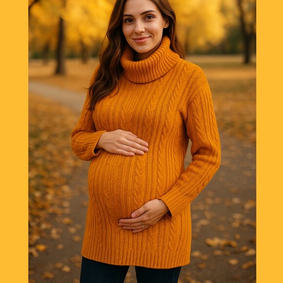 A Pea in the Pod Mustard Yellow Cable Knit Maternity Sweater Small 100% Cotton - Picture 1 of 6